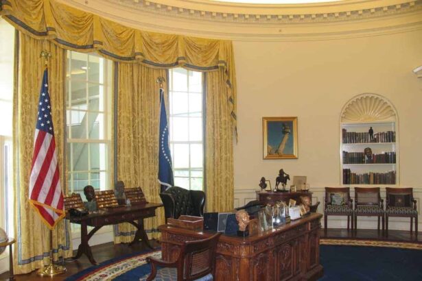 The desk in the oval office at the white house.