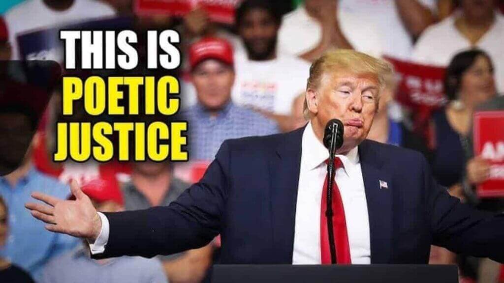 Trump at a rally making a fake sad face.