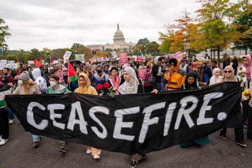 Young progressives of sacramento march for ceasefire between israel and gaza.