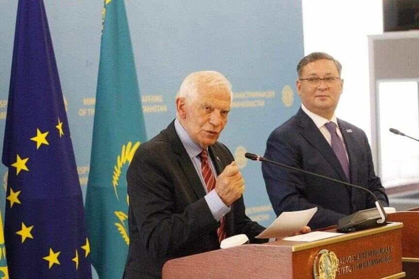 Josep borrell fontelles meeting with kazakh foreign minister murat nurtleu in astana, august 2024