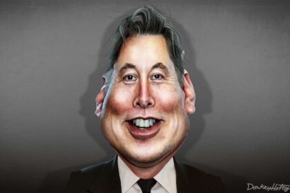 Caricature of Elon Musk smiling
