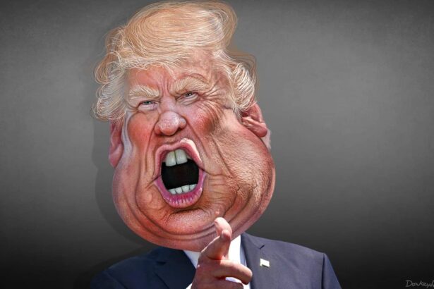 Caricature of authoritarian donald trump yelling angrily