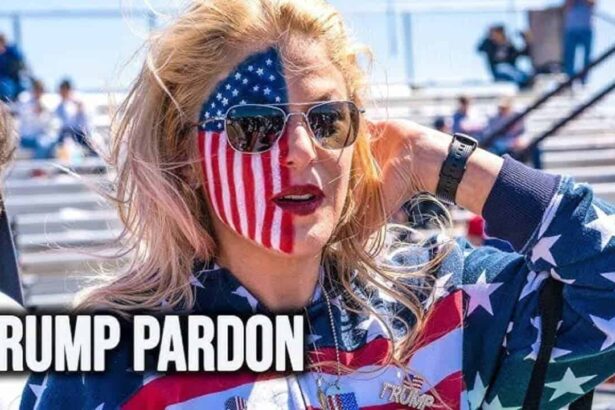 A trump supporter with half of her face painted as an american flag