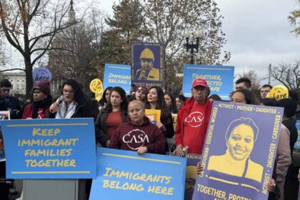 Michigan Democratic Rep. Rashida Tlaib, left, speaks at a press conference hosted by immigrant youth, allies and advocates outside the U.S. Capitol in Washington, D.C., on Tuesday, Dec. 17, 2024.
