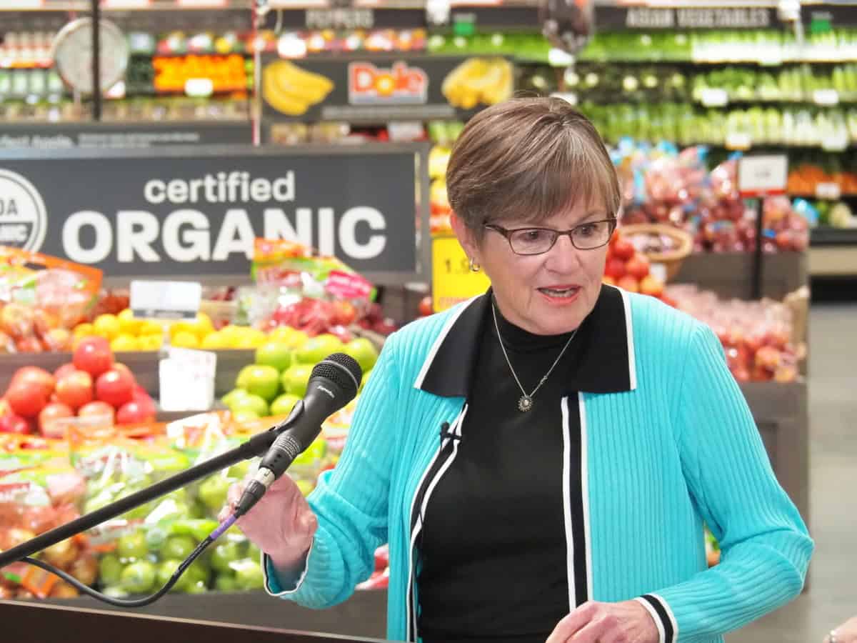 Kansas gov laura kelly in a grocery store