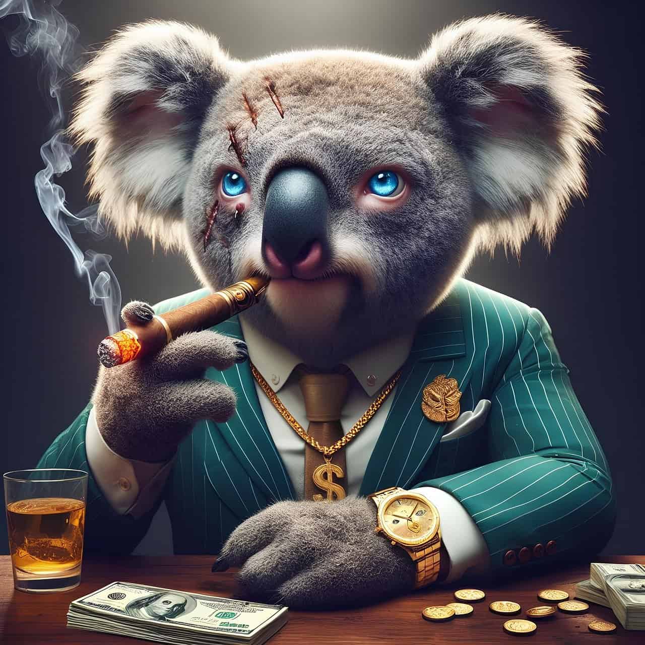Ai generated koala gangster with money