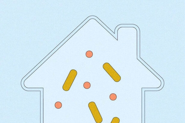 Illustration of the outline of a house with microbes floating around inside