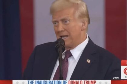 Trump giving a speech at his inauguration