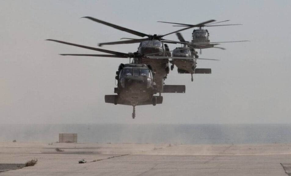 Black hawk military helicopters