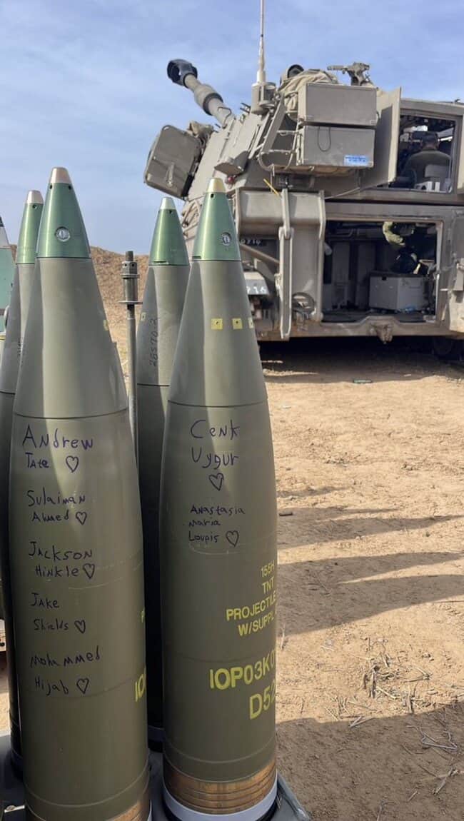 Bombs IDF soldiers and others have written the names of media figures in the U.S. on prior to dropping in Gaza