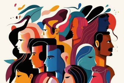 Illustration of many outlines of people in many different colors