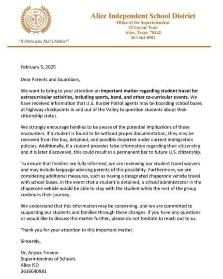 alice-isd-warning-letter Letter warning parents that bordervoatrol agents could board buses looking for undocumented students