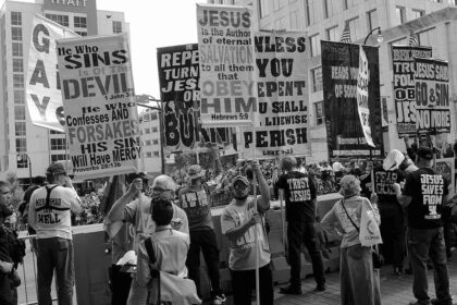 Protesters at the Atlanta Pride parade in 2017