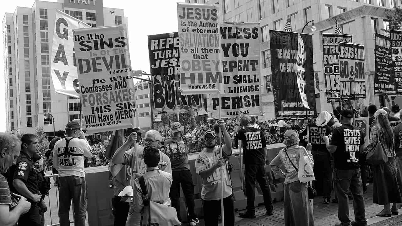 Protesters at the atlanta pride parade in 2017