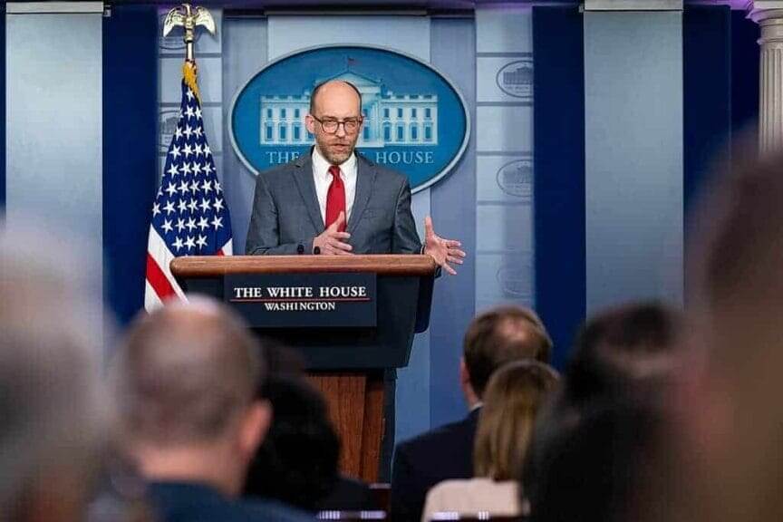 Project 2025 accomplishments russell vought at a white house press briefing in 2019