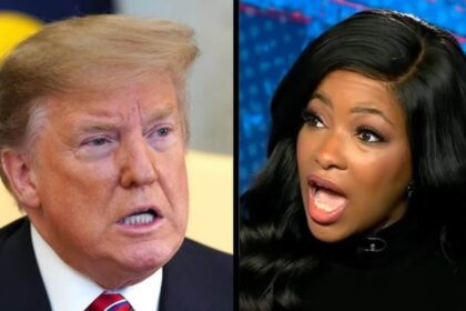 Split screen of Donald Trump and Jasmine Crockett