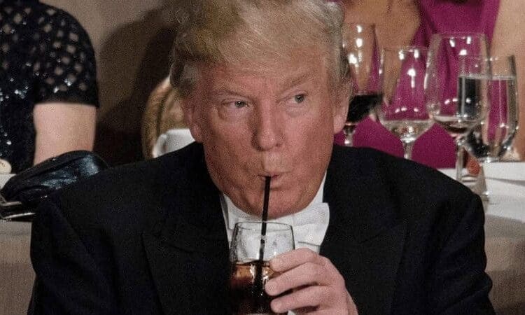 Donald trump drinking through a straw