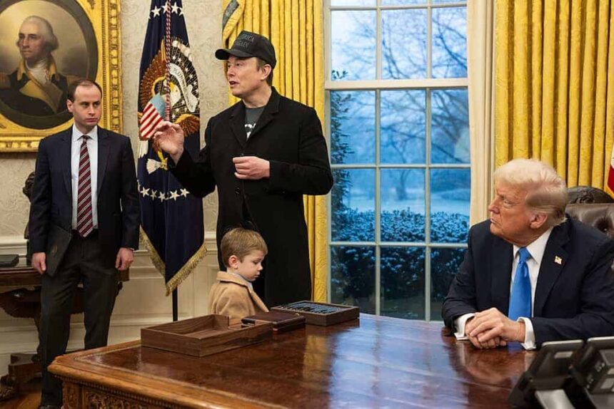 President trump and elon musk speak to press