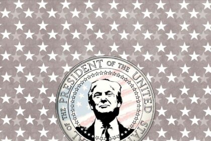 Illustration of Trump’s face on the U.S. Presidential seal