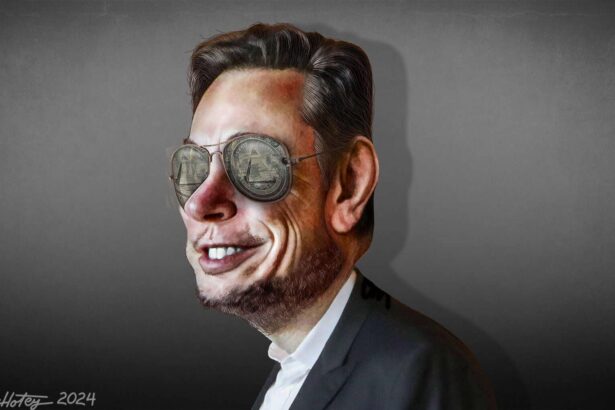 Caricature of elon musk wearing aviator sunglasses