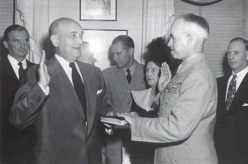 dwight eisenhower Chairman of the joint chiefs omar n bradley being sworn in as first joint chiefs of staff