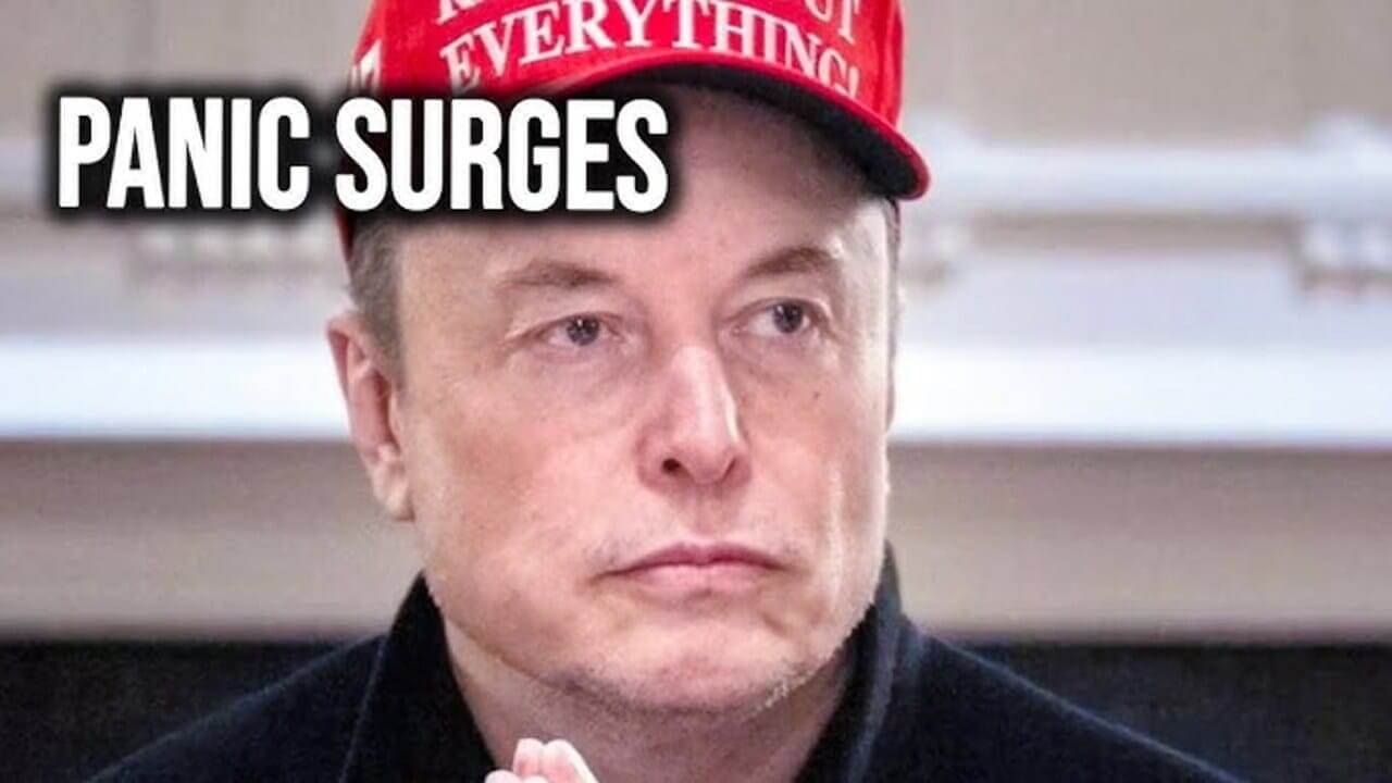 Elon musk wearing a red trump baseball cap