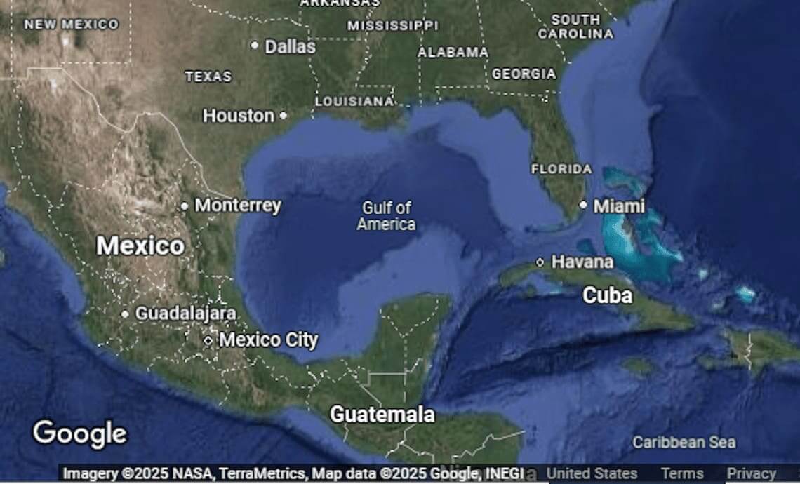 google maps gulf of america Google maps showing gulf of america