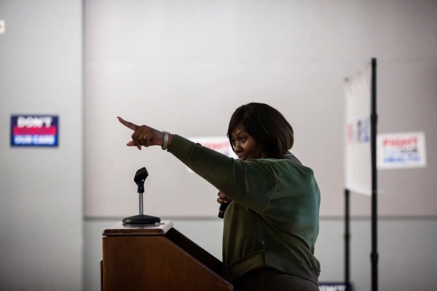California’s medicaid program pays for the in-home care that cynthia williams provides for her sister, a military veteran with post-traumatic stress disorder, and her daughter, who is blind. Williams spoke at a town hall meeting in tustin, california, on feb. 20, urging the audience to send gop lawmakers a loud and clear message: hands off medicaid.