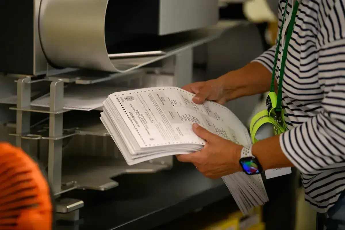Election worker holding pennsylvania ballots