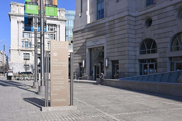 Sign in front of the usaid building