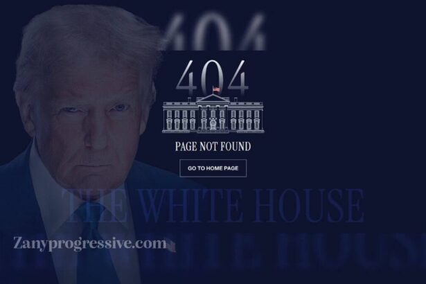 Official 404 page of the white house website with trump’s official portrait blending into it.