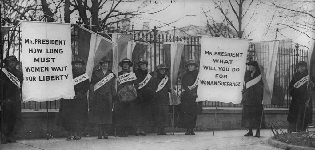 Comstock act prevented women from accessing birth control. Women suffragists picketing in front of the white house in 1917.