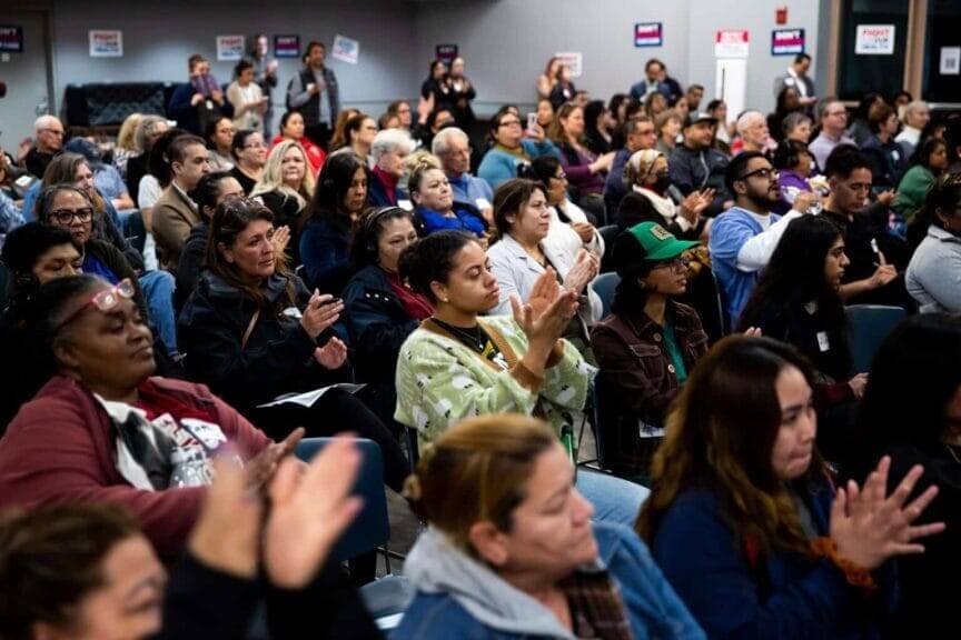 healthcare town hall Medicaid cuts town hall attendees applaud speakers at the clifton c. Miller community center in tustin