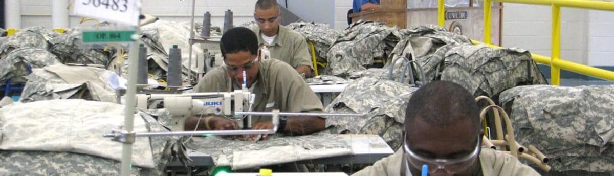 Prisoners working to make military uniforms