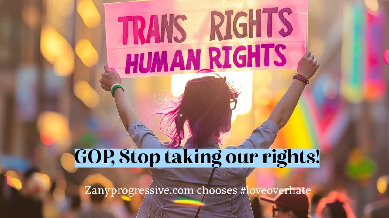 Woman holding a sign that says, trans rights are human rights