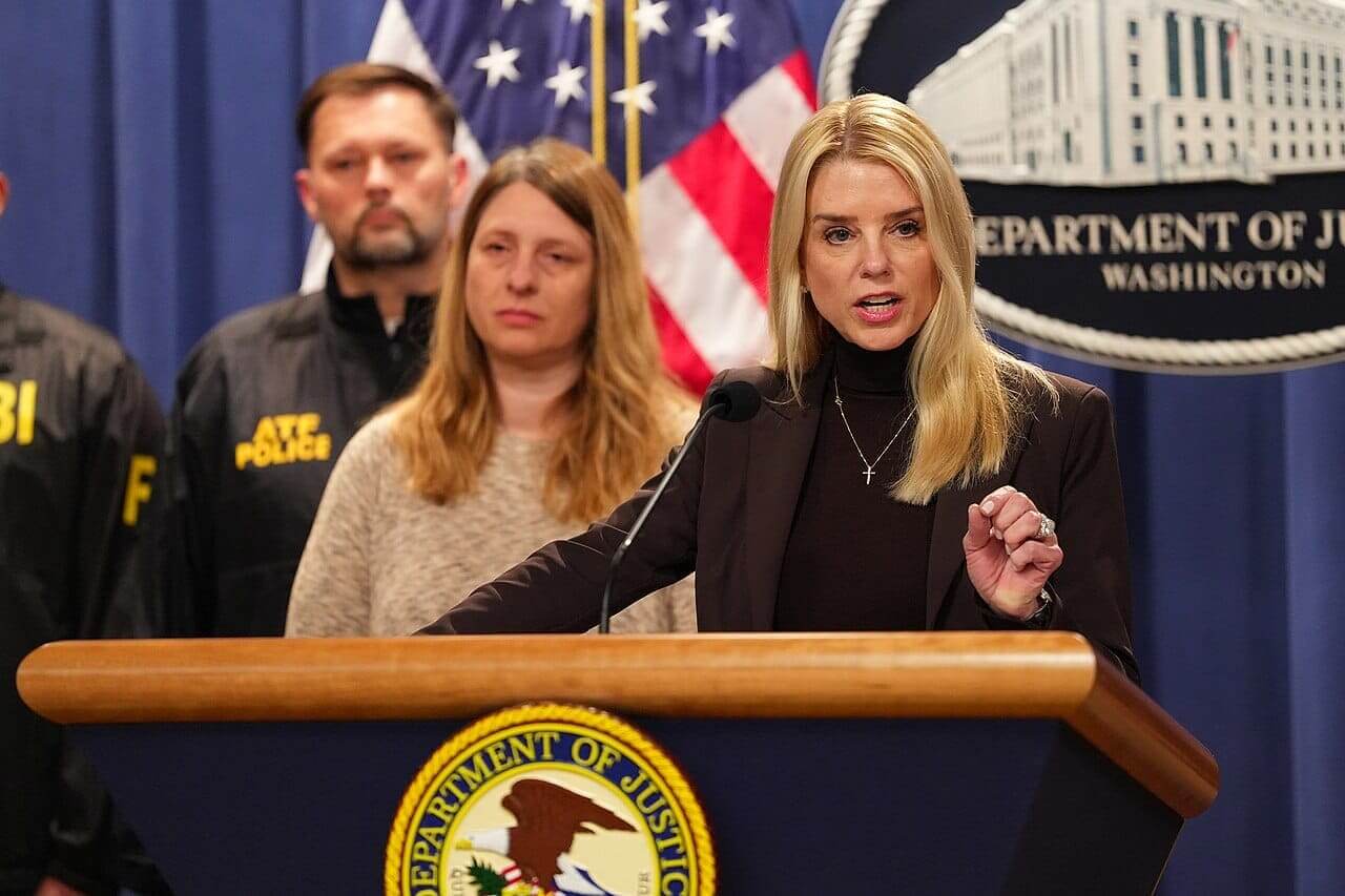 Pam bondi holds a press conference at the doj