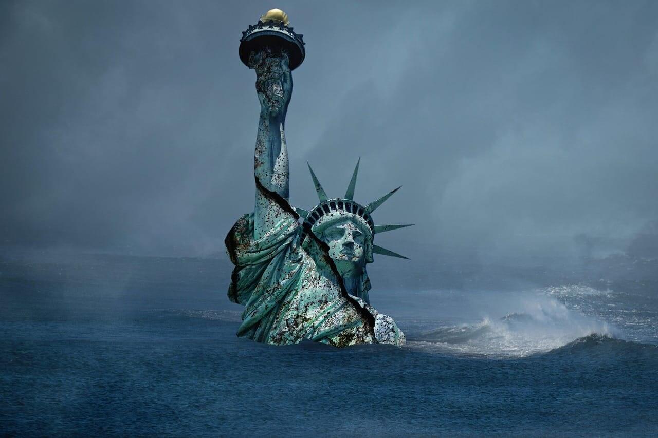 Constitutional crisis. The statue of liberty is drowning