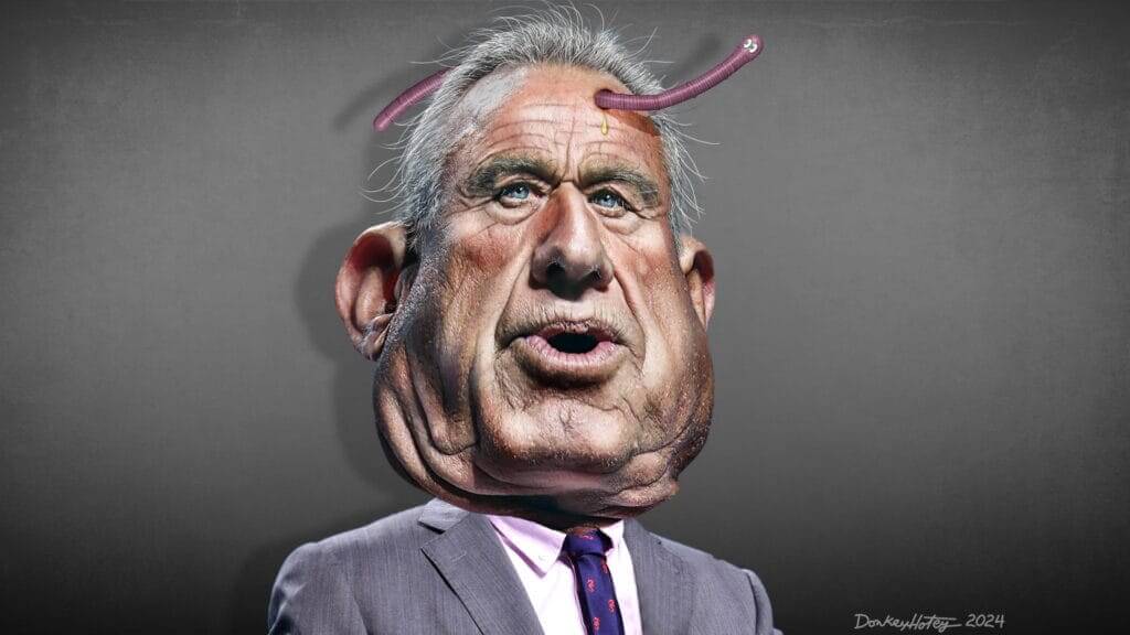 Cdc is taking an anti-science turn. Caricature of robert f kennedy, jr with a worm coming out of his head