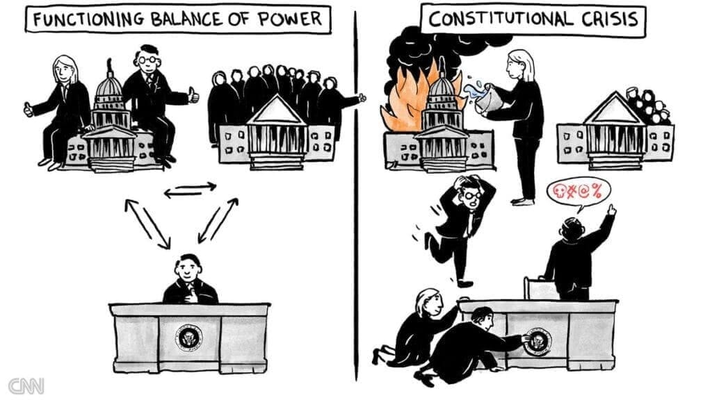 A cartoon depicting a constitutional crisis