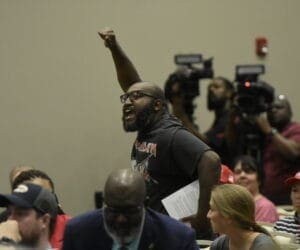 A man shouted free kilmar at the marjorie taylor greene town hall