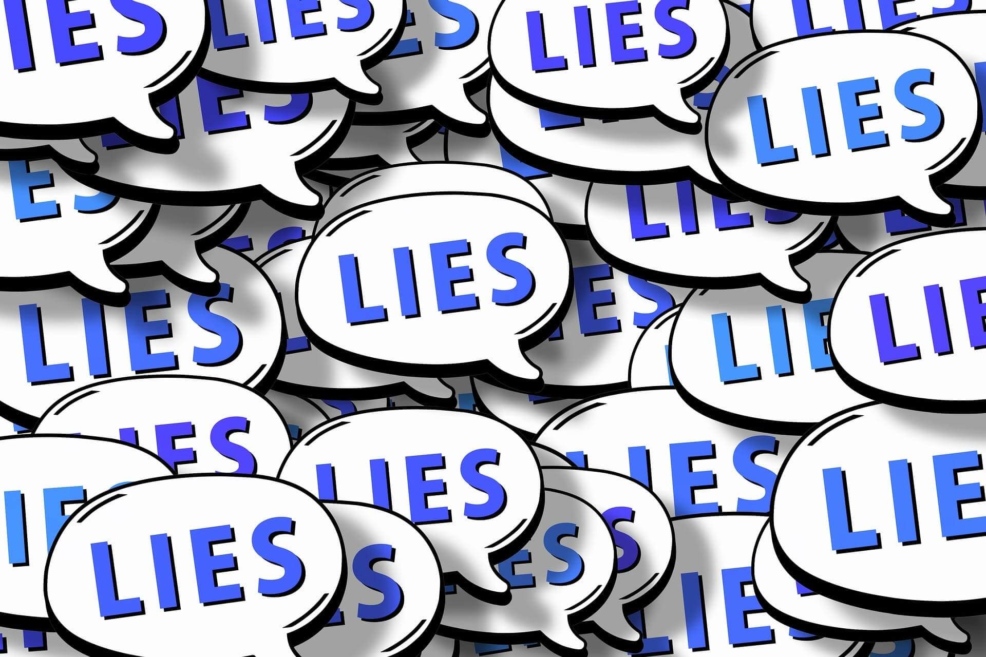 Speech bubbles with lies written in all of them