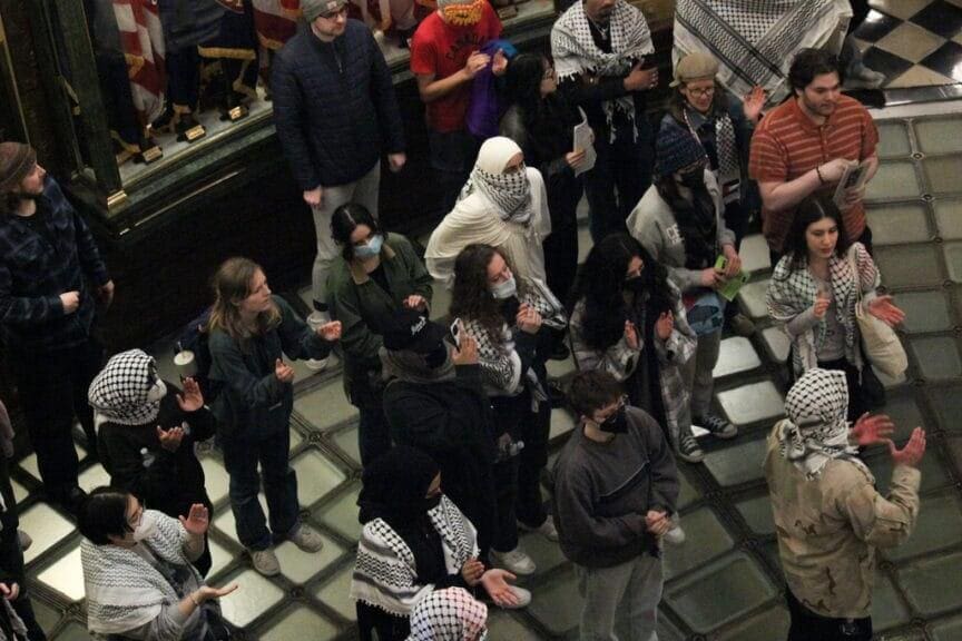 Pro-palestinian protest at the michigan capitol on friday, april 11, 2025.