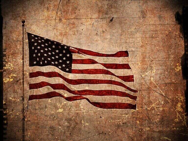 American flag over parchment paper