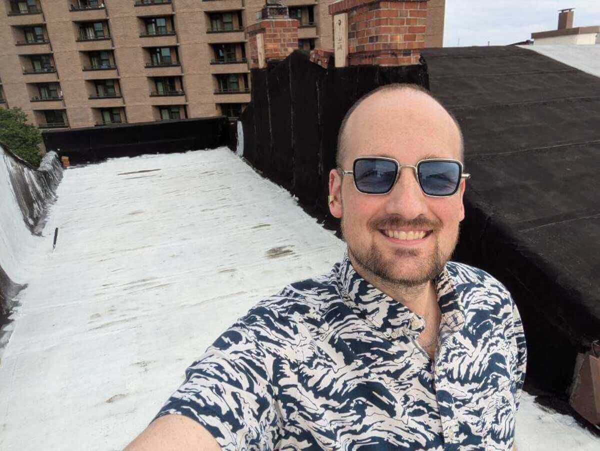 Owen henry on his roof. Dark roof lobby