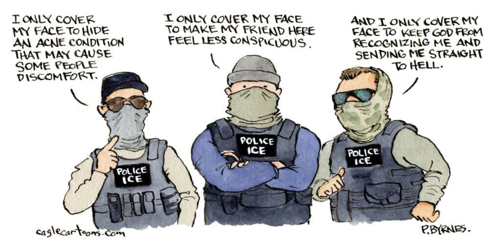 Ice agents wearing masks cartoon