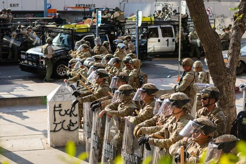 Martial law. National guard in la during ice protests
