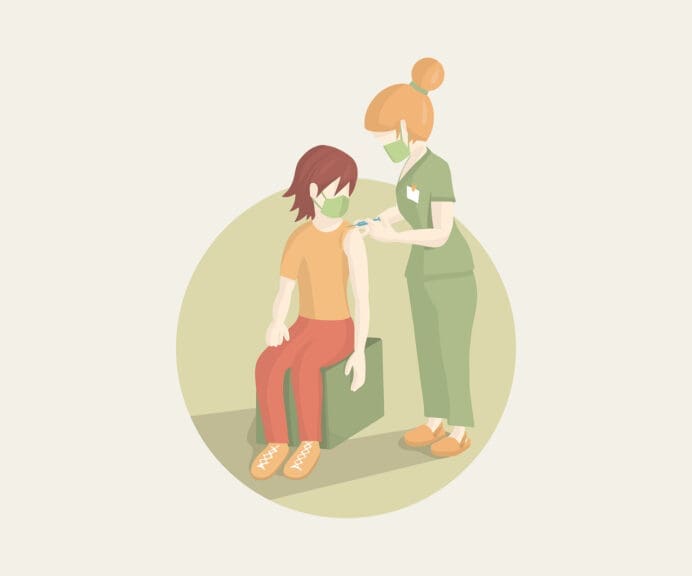 Illustration of nurse giving a boy a vaccine