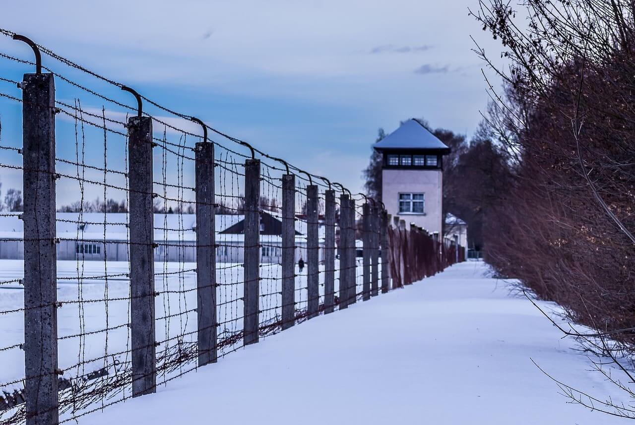 Image depicting a concentration camp used in the holocaust.