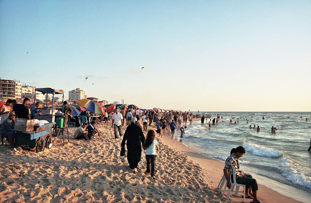Gaza beach before the city was destroyed. Location of the al-Baqa cafe that was bombed.