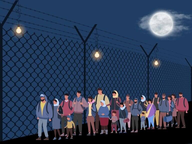 Refugees at the border graphic. Asylum seekers